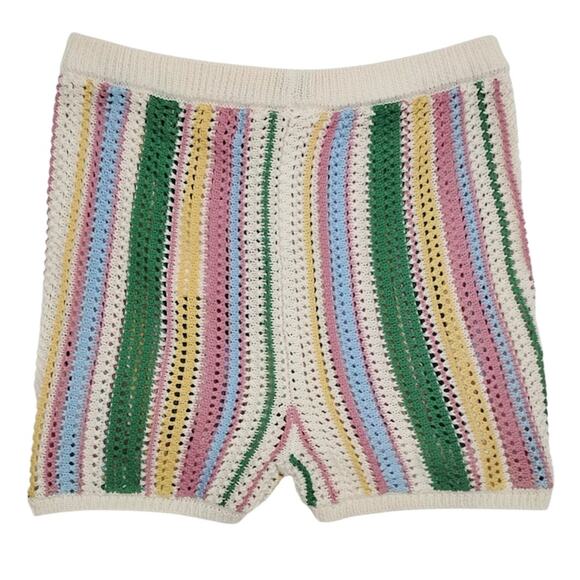 Blank NYC Over the Rainbow Crochet Sweater Shorts Open Stitch Striped Size Small - Picture 2 of 4